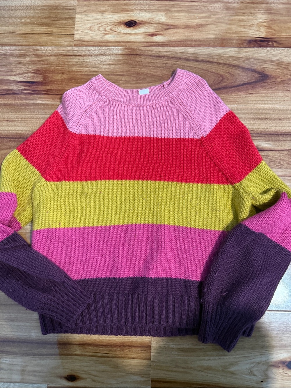 GAP wool Color-Block Crewneck Sweater in Pink, Red, Yellow, Magenta & Purple